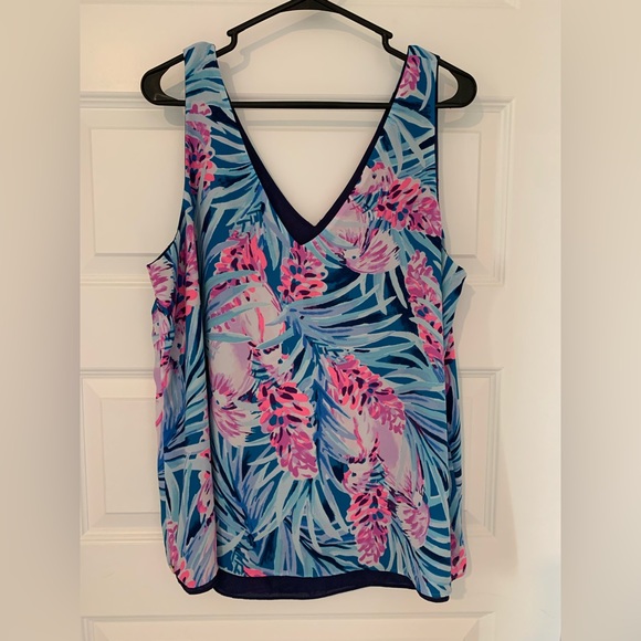 Top Réversible Lilly Pulitzer Florin - Manches 3/4, Bleu Marine, Taille S, Neuf Avec étiquettes